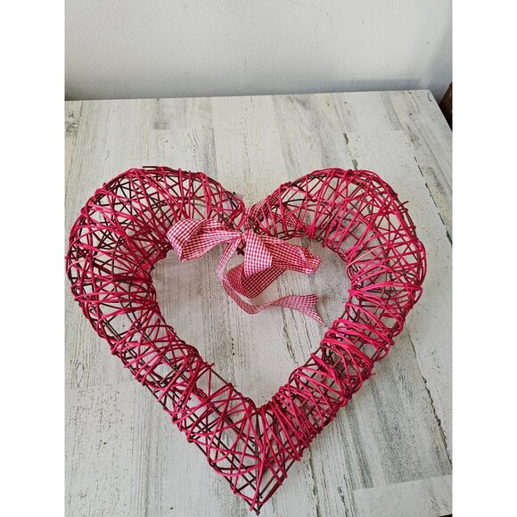 Pier 1 wicker large heart Valentine hanging decor plaid red - Picture 1 of 10
